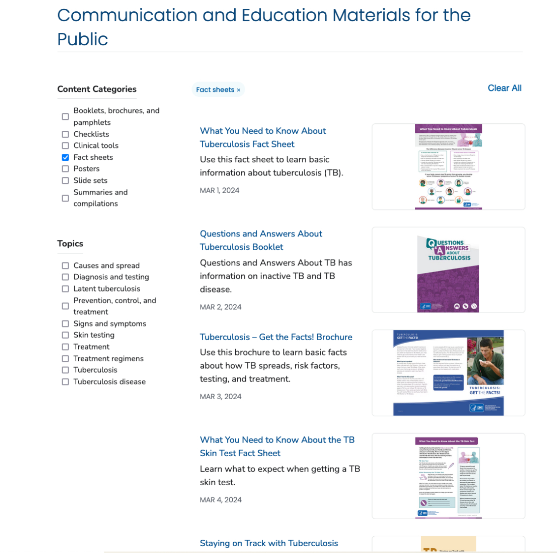 Tuberculosis content collection of resources