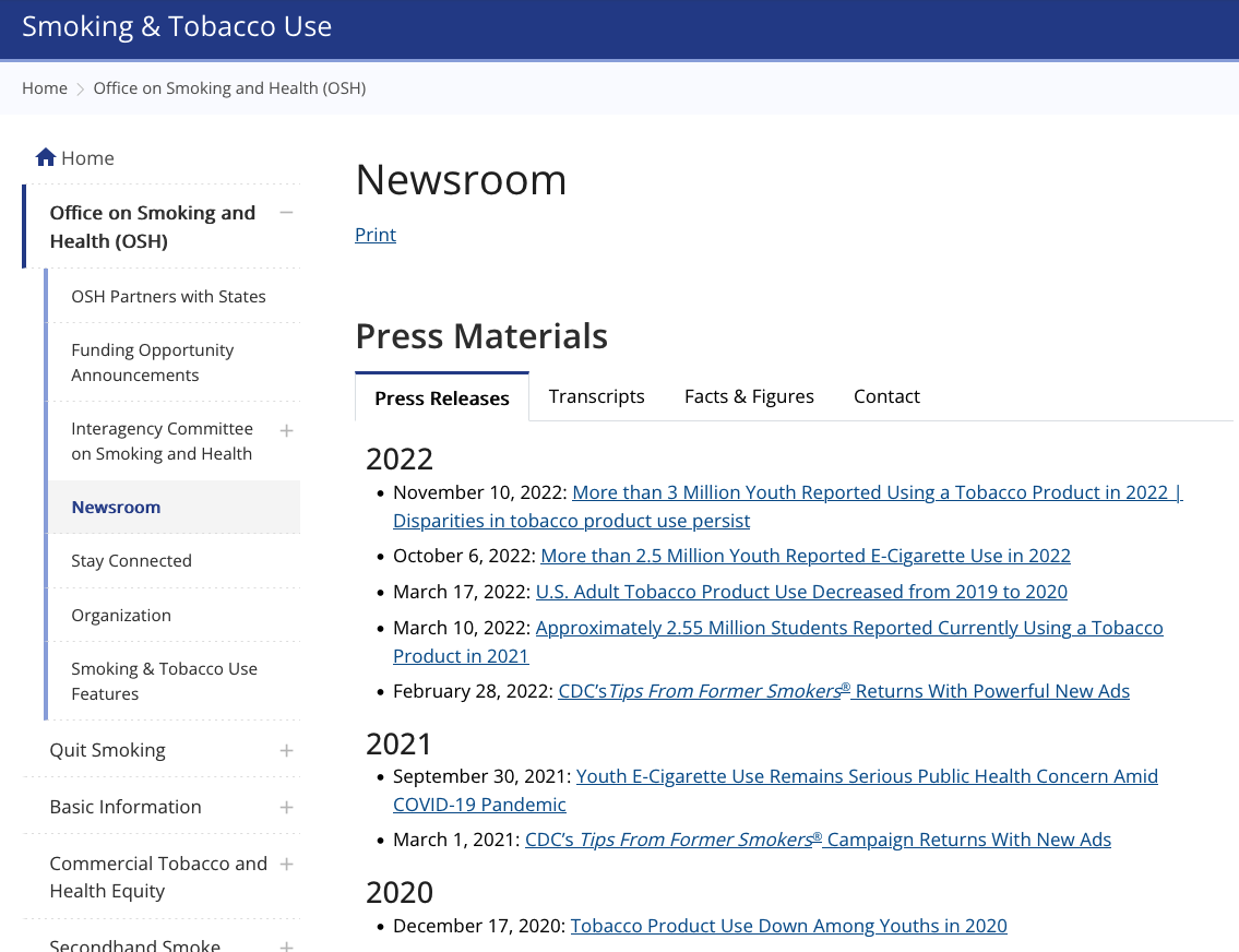 news for smoking list