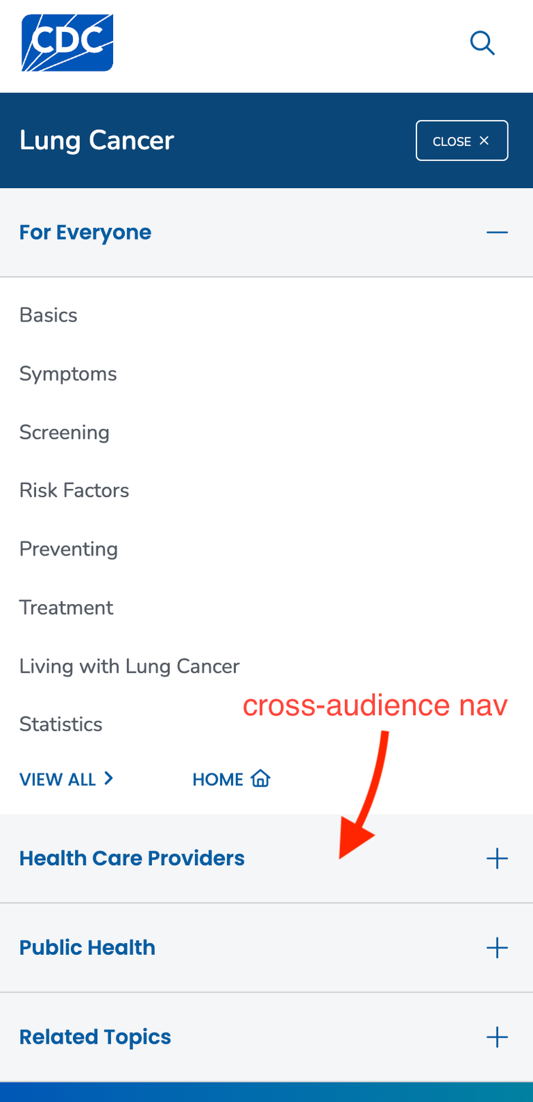 screening lung cancer top menu nav display